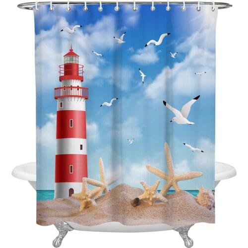 Sea Beach Lighthouse Starfish Seagull Shower Curtain Polyester Fabric Waterproof Shower Curtains Modern Bathroom Curtain