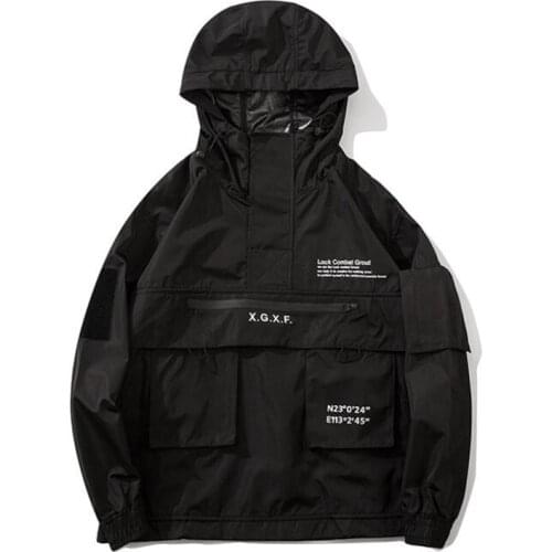 Men Black Cargo Jackets New Trendy Windbreaker Men Streetwear Tactical Jacket Pullover Multi-pocket Male 2020 Autumn Hoody Coat