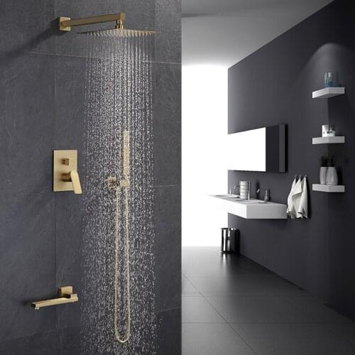 Bathroom Shower Set Brushed Gold Rain Shower Faucet Wall or Ceiling Wall Mounted Shower Mixer 8-10" Shower Head