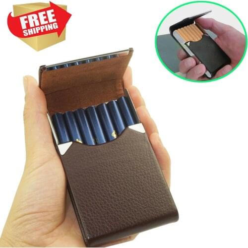 Stainless Steel + PU Leather Cigarette Cigar Tobacco Case Pocket Pouch Case/Box/Holder Ultrathin Lightweight Exquisite and Porta