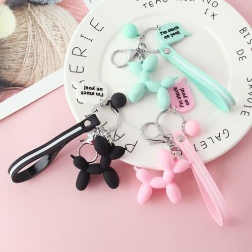 2019 Fresh color PVC soft rubber rope dog Cartoon elephant doll pendant key chain Cute puppy doll couple key chain lanyard gift