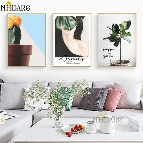 New Arrivals Modern Nordic Green Plant Canvas Painting Girl Leaf Poster Print Art Wall Pictures for Living Room Home Decor