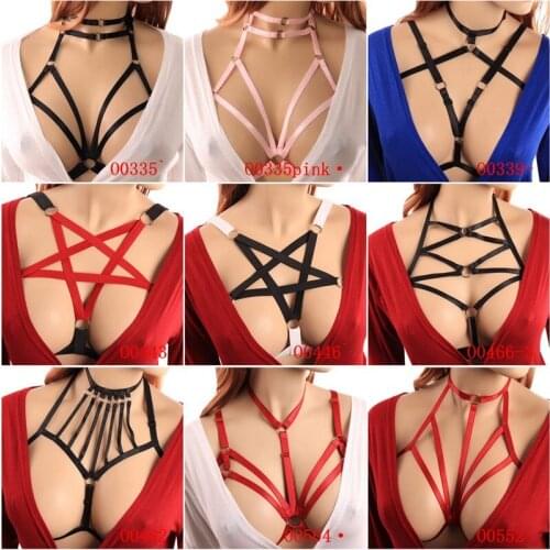 Pastel Goth Punk Women Harness Lingerie Body Cage Pentagram Frame Chest Belt Elastic Adjustable Plus Size Clothing Cosplay Club