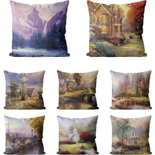 Landscape Pattern Pillowcase Polyester Cushion Cover Sofa Castle Forest Throw Decorative Pillow Case Home Decor