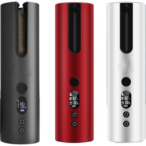 LCD Full Automatic Hair Curlers Rechargeable Ceramic Heating Hair Stick Rotating Curling Iron