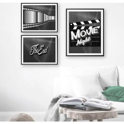 Movie Night Film Posters and Prints Home Theater Decor Movie Lovers Gifts Popcorn Film Noir Cinema illustration Canvas Painting