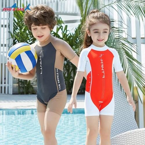 Kids High Elasticity Summer Swimsuit Short Sleeve Rash Guards Jumpsuits Childrens Swim Rashguard Swimwear Surf Diving Sunscreen