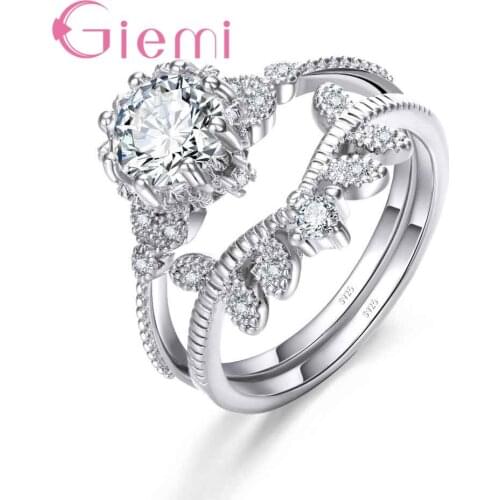 Luxury Solid 925 Sterling Silver Ring Sets White Shiny Zircon Wedding Jewelry Bague Engagement Anillos For Women