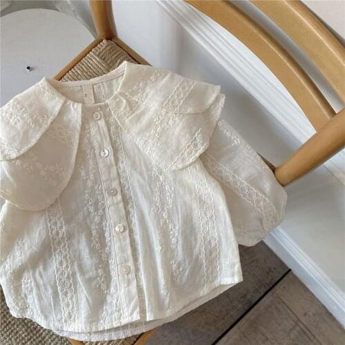 Girls Shirt Clothes 2021 Autumn Girls Shirts Kids Embroidery Lapel Blouse Baby Girl Korean Style Blouses Korean Childrens Shirt