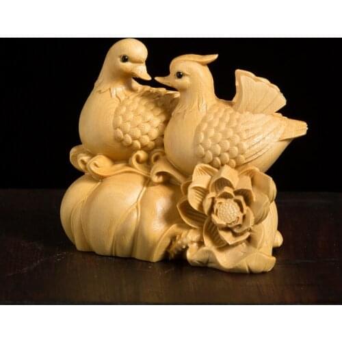 Mandarin Duck Statue 6CM Wood Statue Arts Crafts Home Decoration Solid Wood Statue Lucky Mascot Chinese Wedding Gifts