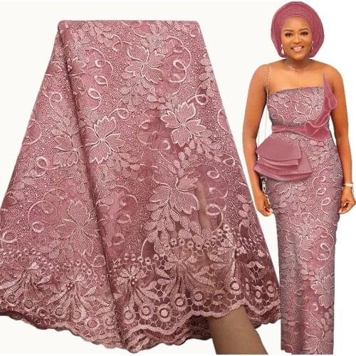 Fabricbob French Tulle Mesh Lace Fabric 2021 African Beaded Lace Fabric 5 Yards High Quality Sewing Material For Wedding Party