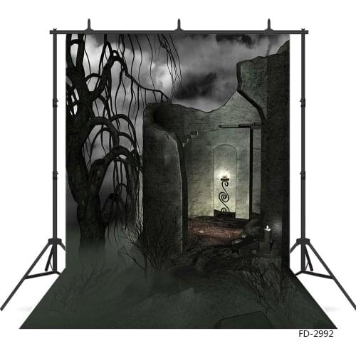 Broken Wall Dead Tree Dark Cloud Photography Backdrop for Halloween Vinyl Studio Background for Children Baby Shower Photophone