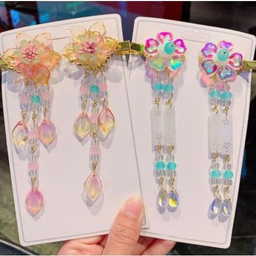 2pcs/set Tassel Antiquity Chinese Flower Hanfu Hairpins Hair Clip for Girls Hair Pins Women Hanfu Headwear Pin Hair Accessories