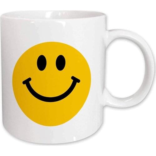 "Yellow Smiley Face - Cute Traditional Happy Smilie - 1960s Hippie style - Smiling on white" Ceramic Mug, 11 oz