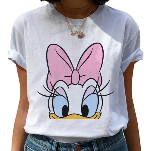 Disney Fashion Cute Daisy Duck Cartoon Print Casual Women T-Shirt O-Neck Pullover Short Sleeve Loose Tee Top