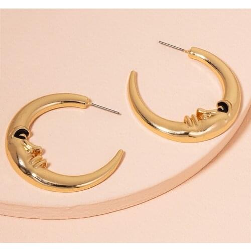 2021 New Ins Moon Dangle Earrings For Women Temperament Abstract Moon Face Pendant Earring Girl Party Female Jewelry Gift