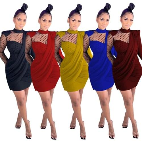 VAZN 2020 Autumn New Arrival Black Sweet Young Sexy Club Patchwork Lace Top Full Sleeve Women High Waist Thin Mini Dress