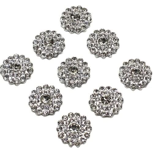 ZMASEY 10Pcs new 20MM alloy rhinestone flat silver buttons, DIY handmade clothing hair accessories romantic wedding decoration
