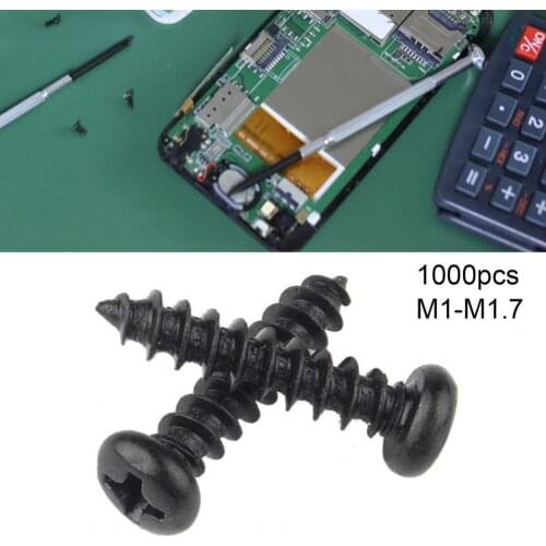 1000Pcs M1-M1.7 Screws Cross Recess Sturdy Carbon Steel Assorted Black Screw Set durable and strong Furniture