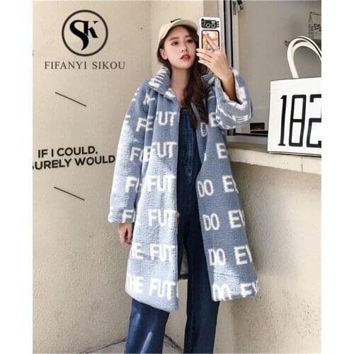2019 New Winter Women Lambswool Fur Coat Fashion Print Long Fur Coat High quality Thick Warm Overcoat Plus size Faux Fur Jacket