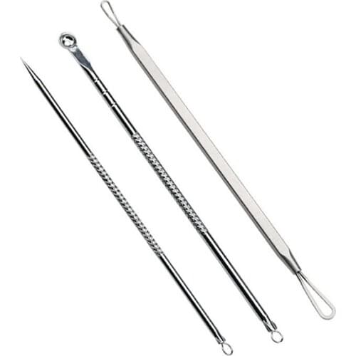 3pcs Double Stainless Steel Acne Needle Acne Removal Tool Face Spot Cleaner Spoon Facial Pore Cleaning Skin Care Tools