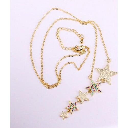3PCS, Top Quality Colorful Rainbow CZ Stars Pendant Necklace NEW fashion Jewelry