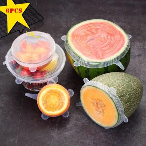 6 Pcs/ Set Reusable Food Silicone Cover Universal Silicone Cap Stretch Lids for Food Cookware Bowl Kitchen Accessories Tools