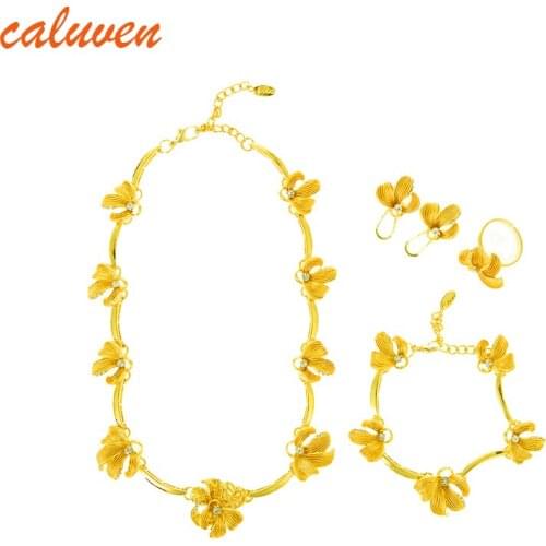 African Jewelry Sets Necklace&Bracelet&Earring&Ring Ethiopian/Eritrea/Habesha/Middle East Flower Jewelry Wedding Party Gift