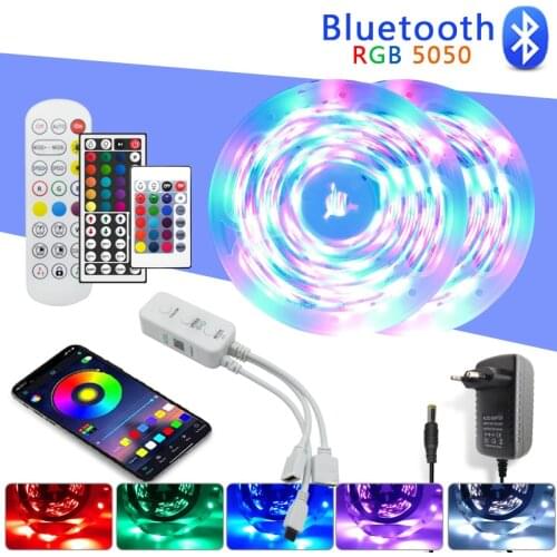 Bluetooth Music 5M 10M 15M LED Strip Light RGB 5050 SMD Flexible Ribbon luces led light strip IR Bluetooth Controller Adapter