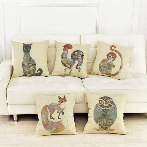 14 models colorful animals hand painting Sofa Bench Throw Pillows Fox Monkey Owl Lion Tiger Rabbit Cat Dog Decorative Cushions