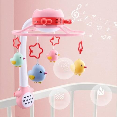 Baby Bedside Bell 360° Rotation Music Rattles Newborns Nightlight Wind Chimes Stroller Hanging Cartoon Toys Gift No Battery