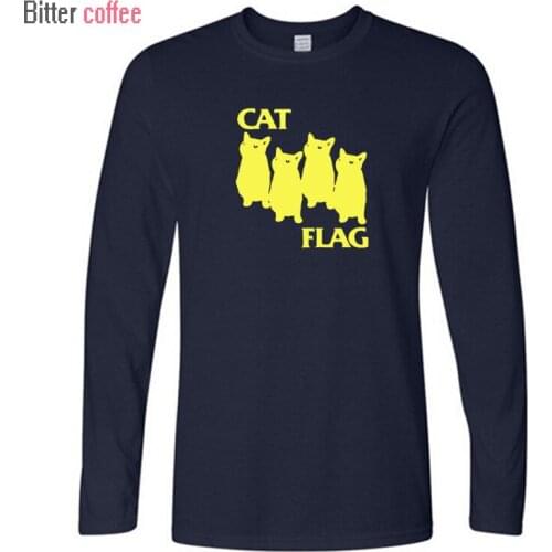 Autumn and Winter Hot Sale NEW Adult Cat Flag Funny T-Shirt Mens Printing Long Sleeve O-Neck Tops Tees European Size