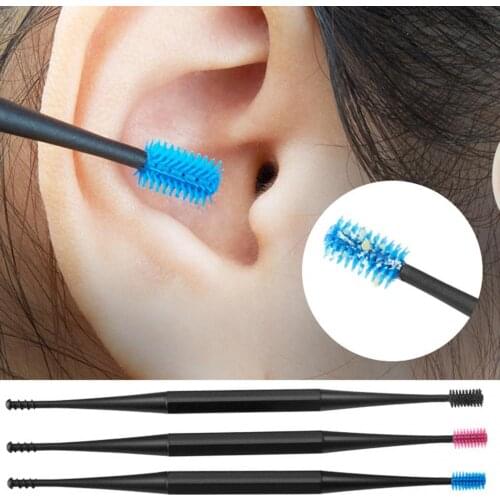 1pcs Soft Silicone Double Head Ear Pick Ear Clean Tool Double-ended Earpick Ear Wax Curette Remover Ear Cleaner Spiral Design