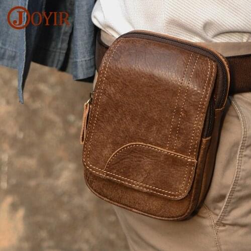 JOYIR Genuine Leathe Waist Pack Male Phone Pouch Bags Fanny Pack Waist Bag for Men Cowhide Fashion Man Bum Belt Pouch Bag