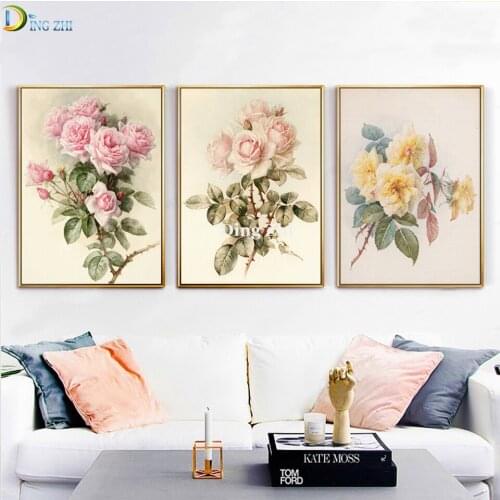 Triptych European Retro Flower Posters Wall Art 5D Diy Diamond Painting Full Drill Mosaic Cross Stitch Diamond Embroidery Kit