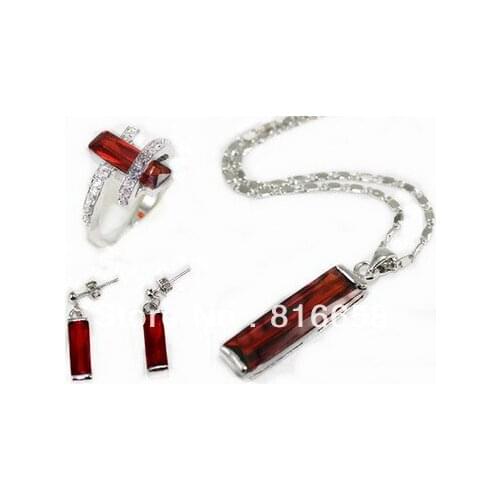 Grade Set Bright Italian Red Zircon Pendant Earring Ring