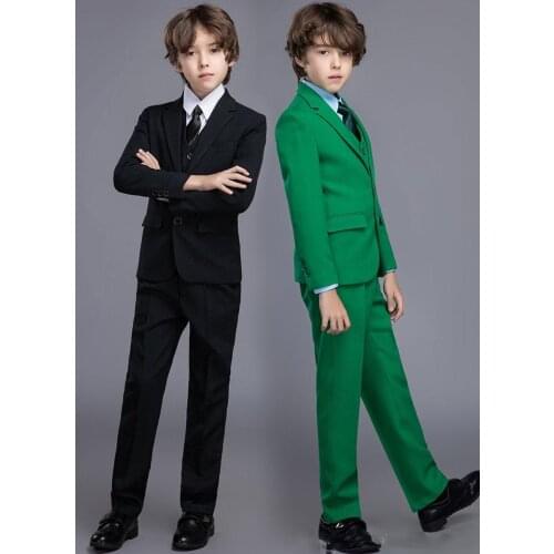 4 Pieces Child Suits Wedding Boy Suits Jacket Pant Vest kid Formal Dress School Student Party Costumes (Jacket+Pants+Vest+Bow)