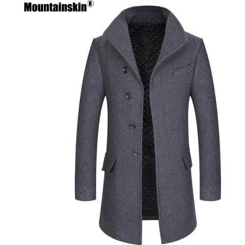 Mountainskin Winter Autumn Mens Wool Jacket New Men Casual Thick Long Style Coat Fashion Windproof Woolen Coat Male SA962