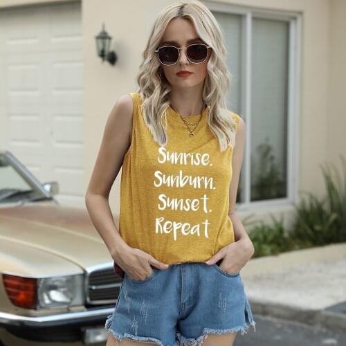Summer Basic T-shirt Women O-Neck Sleeveless Letters Printed T Shirt Casual Loose Tee Tops Female Fashion Tanks Tops Plus S-3XL