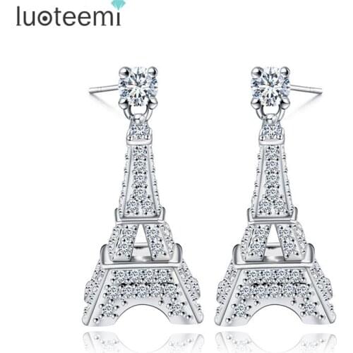 LUOTEEMI Fashion Tiny AAA Cubic Zirconia 3D Mini Eiffel Tower Shape Stud Earring for Women Bijoux Jewelry Brincos