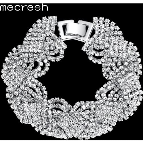 Mecresh Crystal Bracelets for Women Gold-Color Twist Pulseras 2018 Fashion Bridal Wedding Engagement Jewelry SL076