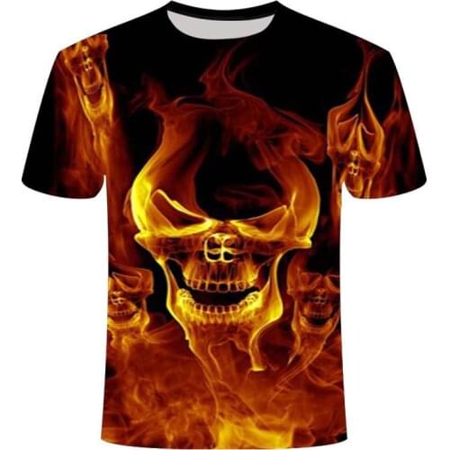 Flame skull head t-shirt men popular ghost flame 3d summer top the offspring punk band tees quality cotton summer top