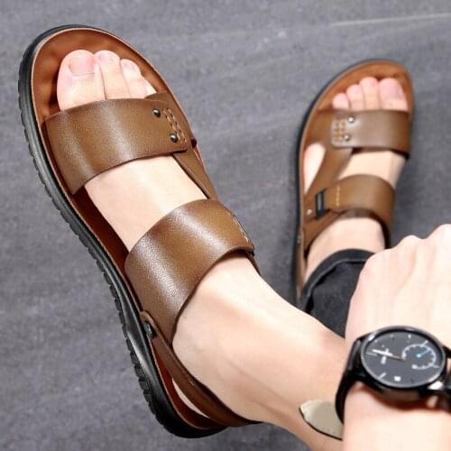 Summer Hot Sale Waterproof Non-Slip Sandals Leather Mens Soft Bottom Wear-Resistant Slippers Dual-Purpose Breathable Sandals