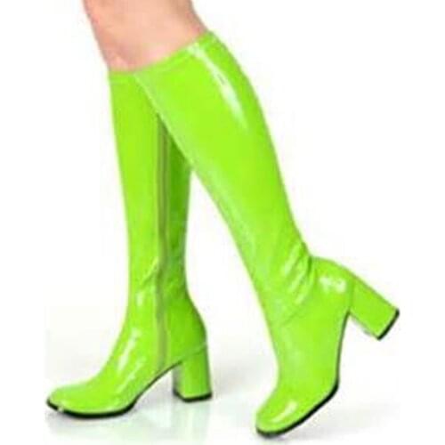 8cm High Height Sex Boots Party Boots Chunky Heel Round Toe Knee-High Boots US Size 4-10.5 No.708-3