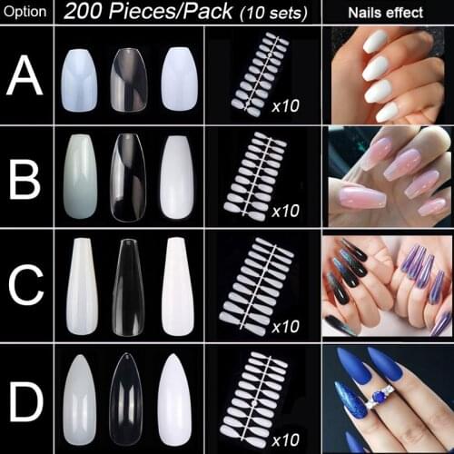 10 Sets/Lot 200 Pieces Of False Nail Tips Full Cover Coffin Ballerina Stiletto Oval Fake Nails Long/Short Press On Nails