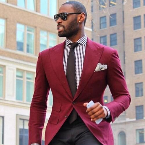 ANNIEBRITNEY 2 Piece Slim Fit Burgundy Men Business Suit With Black Pants Custom Groom Wedding Tuxedo Prom Wedding Busniess Suit