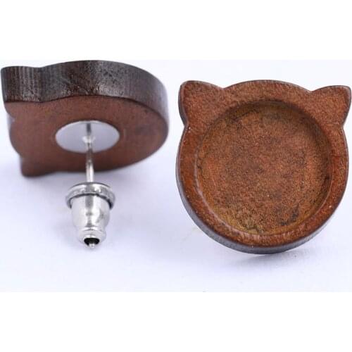 Onwear 20pcs fit 12mm cabochon wood earring base blank studs diy wooden bezel settings for earrings making