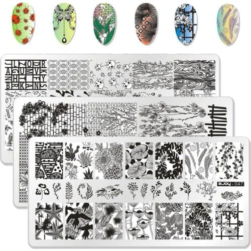 WAKEFULNESS 1Pcs Rectangle Nail Stamping Plates Ocean Pattern Flowers Image Nail Art Stencils Template Manicure Nail Stamp Tools