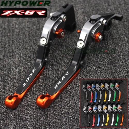 With Logo For Kawasaki ZX-6R ZX6R ZX 6R 2000 2001 2002 2003 2004 Orange&Titanium CNC Adjustable Motorcycle Brake Clutch Lever