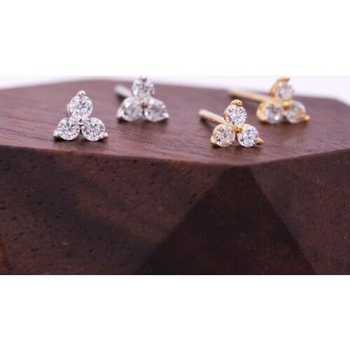 925 Sterling Silver Ear Needle Mini Pierced Stud Earrings Multiple Colors Exquisite CZ Girl Fashion Jewelry Birthday Gifts